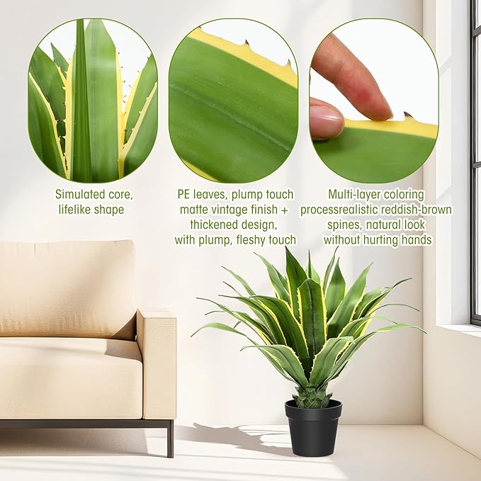 Giegxin 1 Piece 32" Tall Artificial Spiked Agave Plant Potted Faux Agave Plants UV Resistant Large Realistic Artificial Greenery Outdoor Indoor for Housewarming Gift House Garden Bathroom
