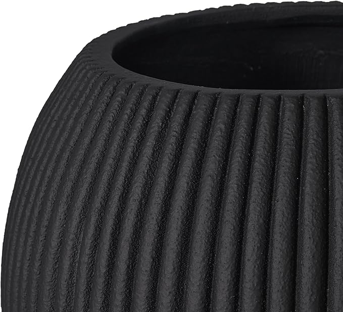 TerraDeco 16 Inch Handmade Concrete Outdoor Planter - Classic Striped Design | Fiberglass & Composite Material | Durable for Commercial & Home Decor