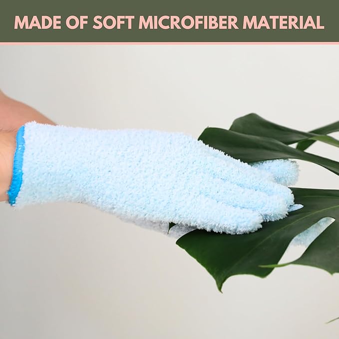 Mossify Microfiber Gloves for Plant Dusting – Reusable & Washable Plants Leaf Cleaning Gloves for Houseplants & Indoor Gardening, Soft & Absorbent Plant Dusting Glove for Windows, Dust Mitt - Blue