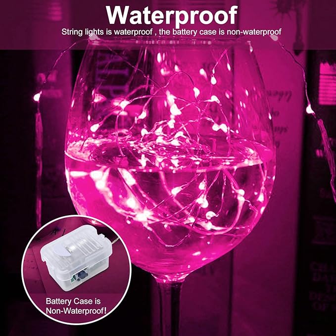AIKEI 48 Pack LED Fairy Lights Battery Operated, String Lights Waterproof 7 Feet 20 Led Firefly Starry Lamps for Wedding Party Bedroom Garden Valentines Christmas Decoration Pink