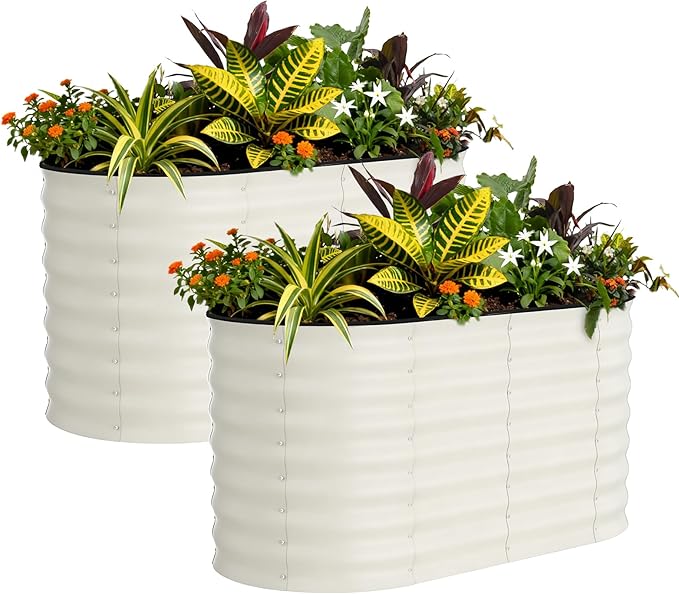 2 Pack Galvanized Raised Garden Beds - 4x2x2ft Planter Box for Vegetables, Flowers, Rust-Resistant Garden Box, Easy Assembly Raised Beds, Durable Planters for Outdoor Plants, Beige
