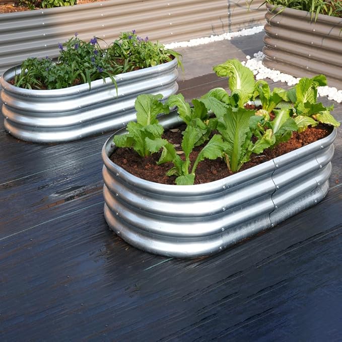 4x2x1 ft Galvanized Raised Garden Bed Outdoor, 2-Pack 12" Tall Metal Planter Boxes for Planting Vegetables, Flowers, Herbs, Tomato - Corrugated Rust-Resistant Elevated Garden Beds Kit, Silver