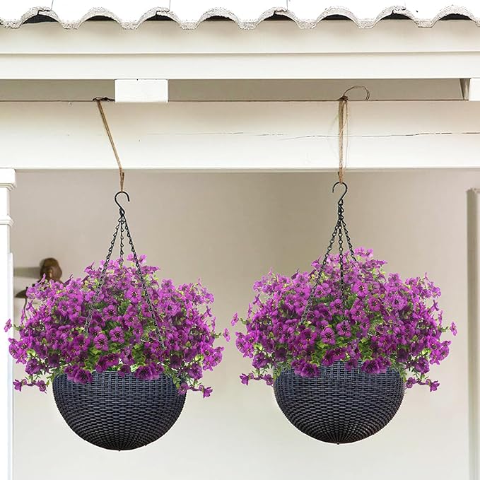 Grunyia 10 Bundles Artificial Flowers Outdoor UV Resistant Fake Flowers No Fade Faux Plants Garden Porch Window Box Decorating (Light Purple)