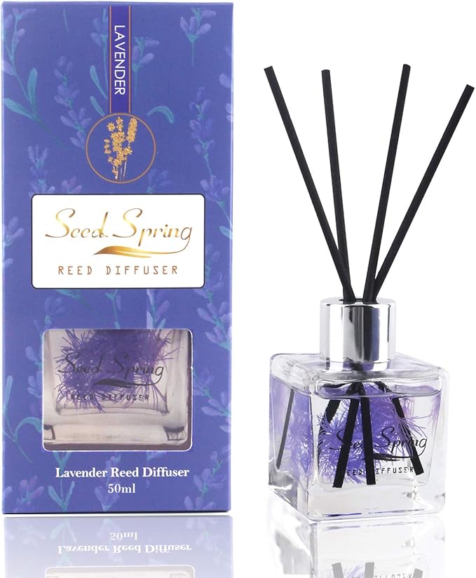 Seed Spring Reed Diffuser Set with Sticks Lavender Aromatherapy Oil Scent Diffuser for Home Office Bathroom Decoration Perfume and Gifts 50ml/1.7 oz