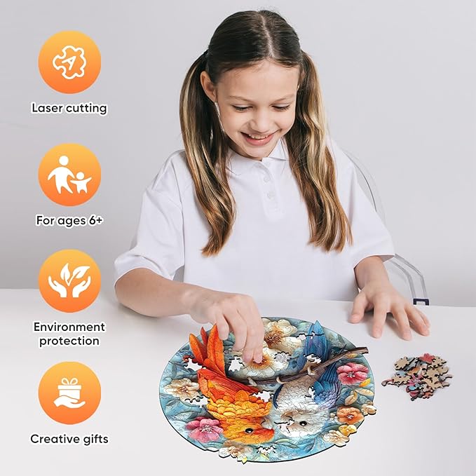 Qiuenisray Wooden Puzzles for Adults, Parrots Flower Jigsaw Puzzles 200 Pieces, Beautiful Puzzle, FSC Certified Unique Shape Animal Adult Puzzles, Creative Gift for Family Game 10.9x11.2 in