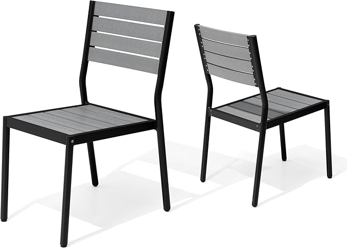 Pellebant Aluminum Outdoor Dining Chairs Set of 2, Stackable Patio Chairs with Armless, All-Weather for Garden, Lawn, Deck, Porch and Yard, Grey
