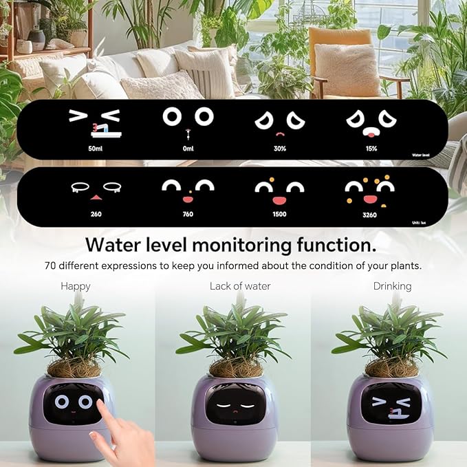 Smart Pet Planter, Smart Plant Pot, With Artificial Intelligence, Time Weather Display, And Multiple Expressions Animation,Lovely Plant Companion, For Desktop Decoration, Gifts,Plant-Free (White)