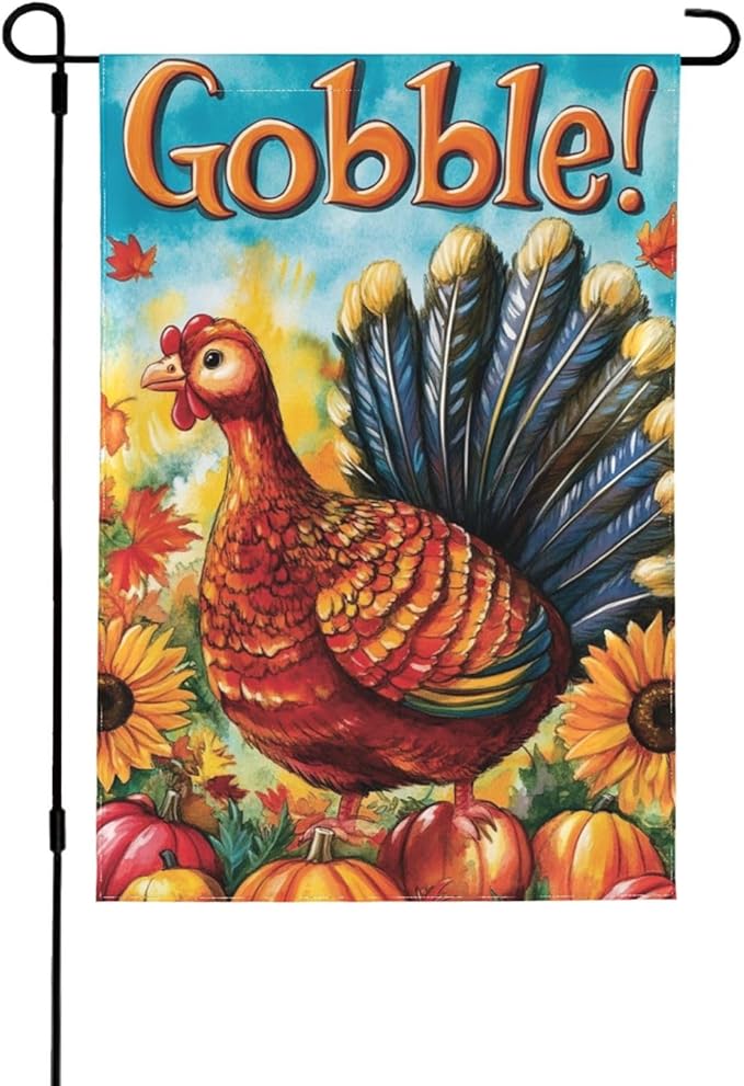 Thanksgiving Day Gobble Garden Flag 12x18 Inch Double Sided All-Weather Polyester Outdoor Flag For Patio Lawn Yard And Garden Welcome Decor