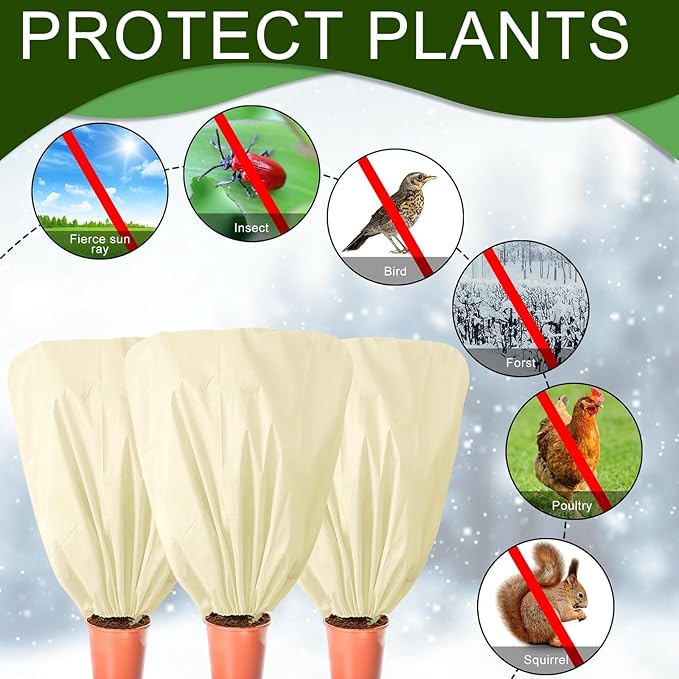 EYNDYN 8 Pcs Plant Covers Frost Protection Bag 47" x 31.5" Winter Reusable Plants Jacket with Drawstring Shrub Protection Wraps Bags Frost Blanket for Winter Outdoor Garden Plants