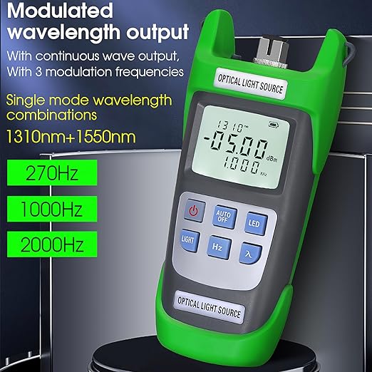 A-D1315 Optical Light Source, Optical Fiber Tester Single Mode Dual Wavelength 1310nm 1550nm 270Hz 1000Hz 2000Hz SC/FC/ST/LC Interface Fiber Optic Light Source with LED Lighting with LC Adapter