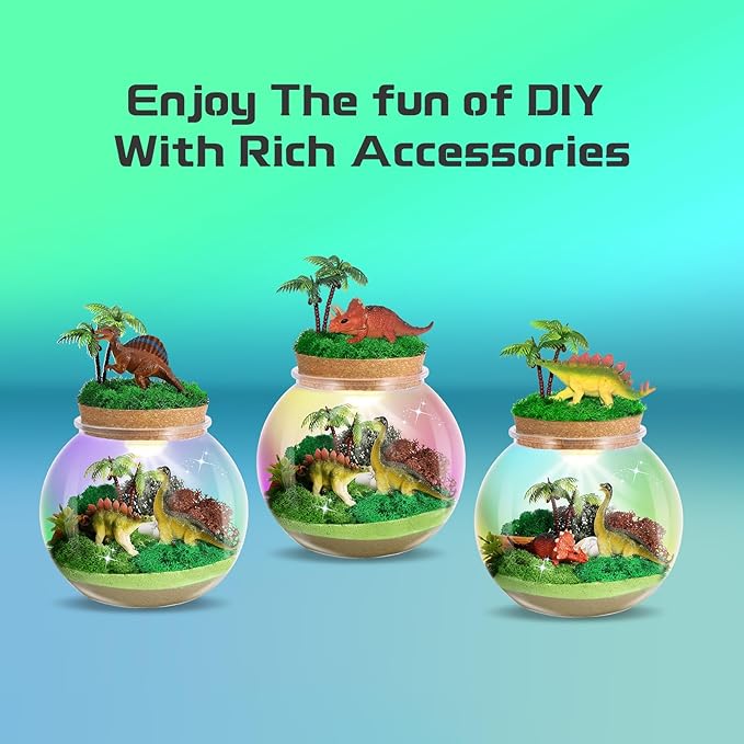 kiddgroo Dinosaur Light-Up Terrarium Kit for Kids- Birthday Gifts for Boys Ages 4 5 6 7 8-12 Year Old- Dinosaur Toys for Boys with Multicolor LED Light & Remote