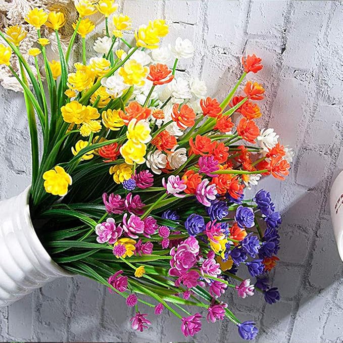 Grunyia 10 Bundles Artificial Flowers Outdoor UV Resistant Fake Plants Indoor Outside Hanging Planter Home Garden Decor (Purple)