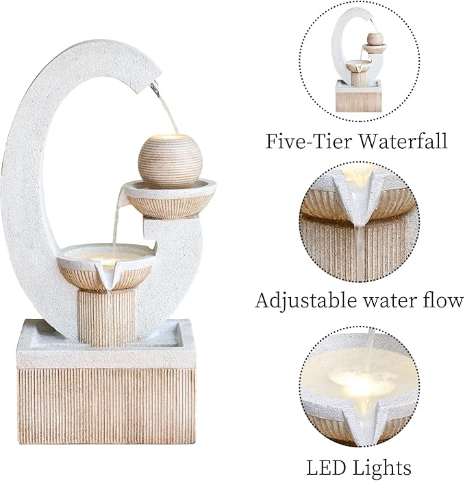 31'' H Outdoor Garden Fountains with Led Light Contemporary Design, Perfect for Garden, courtyards, Landscaping, Patio, Balconies, and lawns