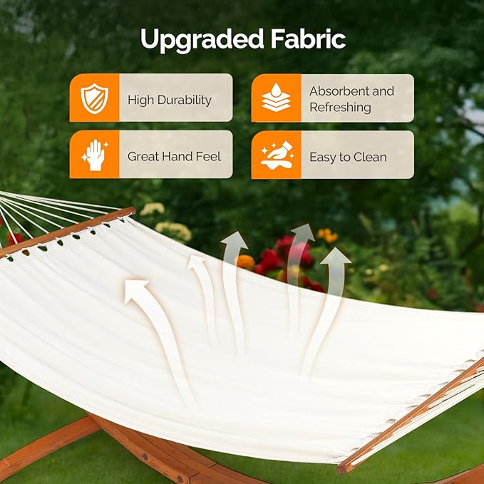 OnCloud Double Hammock Wood Arc Stand, Wooden Hammock W/Stand, Classic Natural Hammock Set for Yard, Garden (14 ft Set)
