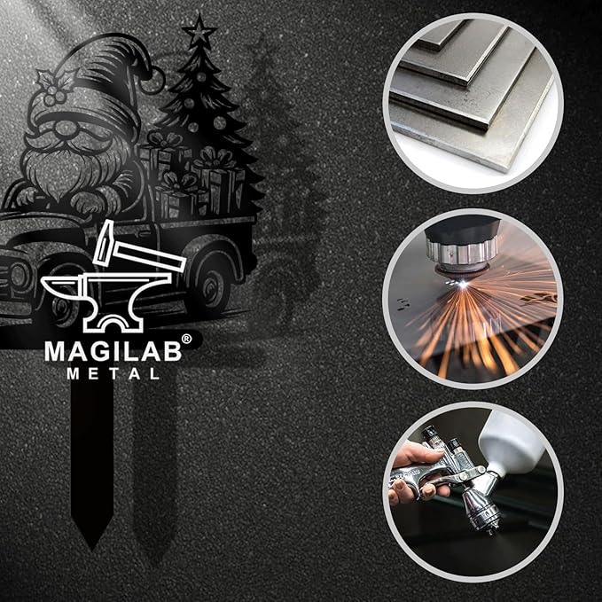 Magilab Personalized Iron Yard Stake - Christmas Cute Gnome Dwarves Decor, 8-Inch Black Metal Garden Sign for Outdoor (Style N)