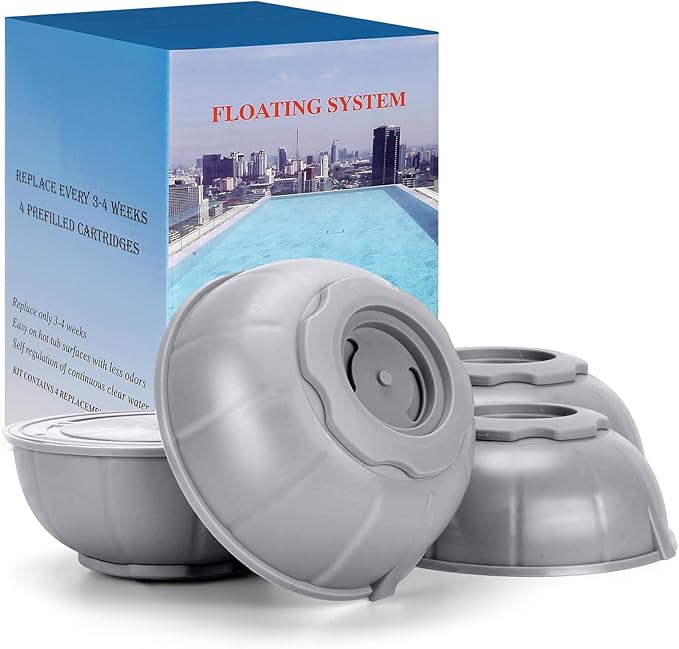 Hot Tub Replacement Cartridge Compatible with Frog Ease Floating System, Mineral Replacement Cartridges for Hot Tubs, Smart Self-Regulating Water Treatment, 4 Pack