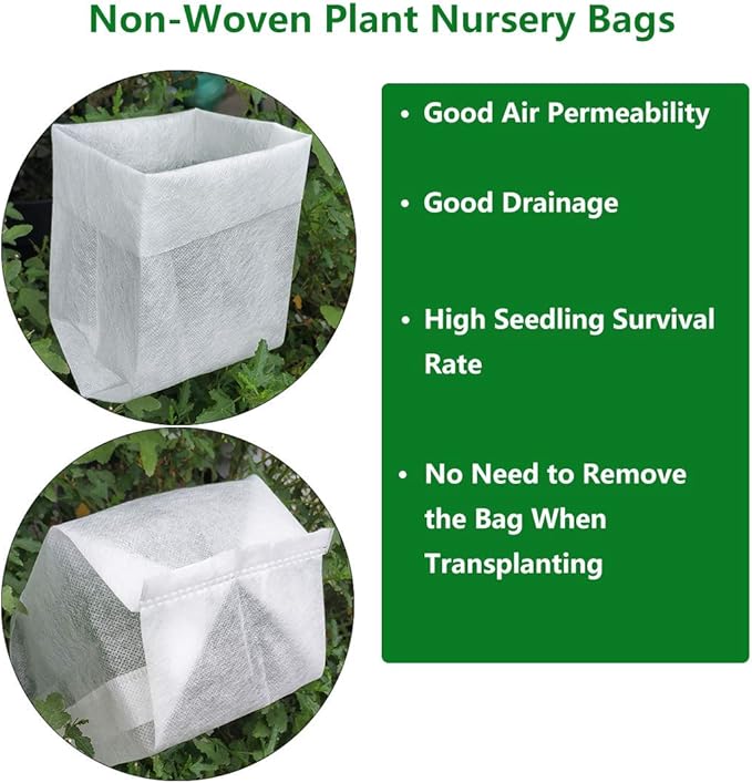 Belit 100 Pcs 10.2" H Deep Nursery Grow Bags, Non-Woven Plants Pots Container for Starting Rooted Plants Vegetable, Flower, Seedling Tree