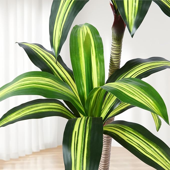 Ferrgoal Artificial Plants, 4 Ft Dracaena Tree Faux Plants Indoor Outdoor Decor Fake Tree with Woven Seagrass Basket Plants for Home Decor Office Living Room Porch Patio Housewarming