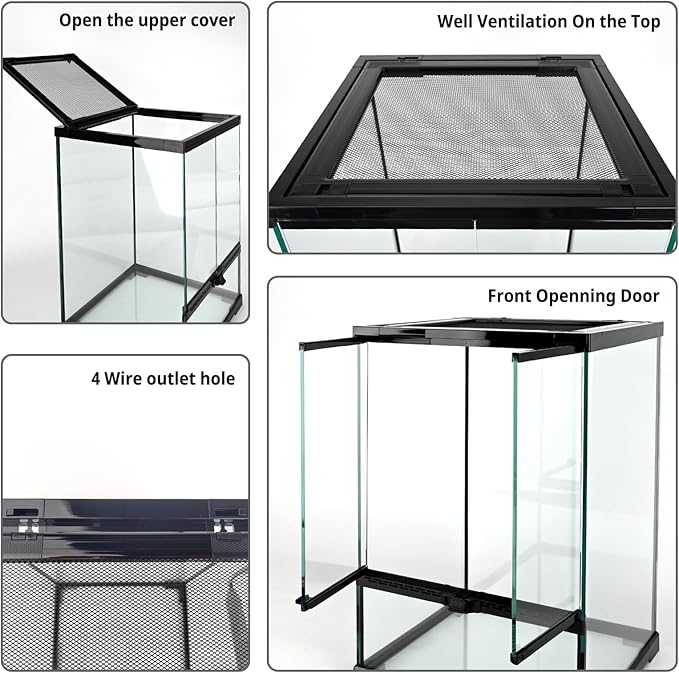 waazoorep 11 Gallon Reptile Glass Tank Vertical Terrarium 12"x12"x18" Habitat Enclosure with Front Openning Door and Top Screen Ventilation for Geckos, Snakes,Tree Frogs,Chameleon