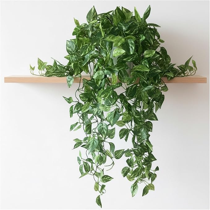 35.5" Artificial Pothos Ivy Plants Set of 2 with Pots, Fake Hanging Greenery Silk Leaves for Home Decor, Realistic Faux Plants for Shelf Tabletop Office, No Maintenance Needed (Light & Dark Green)