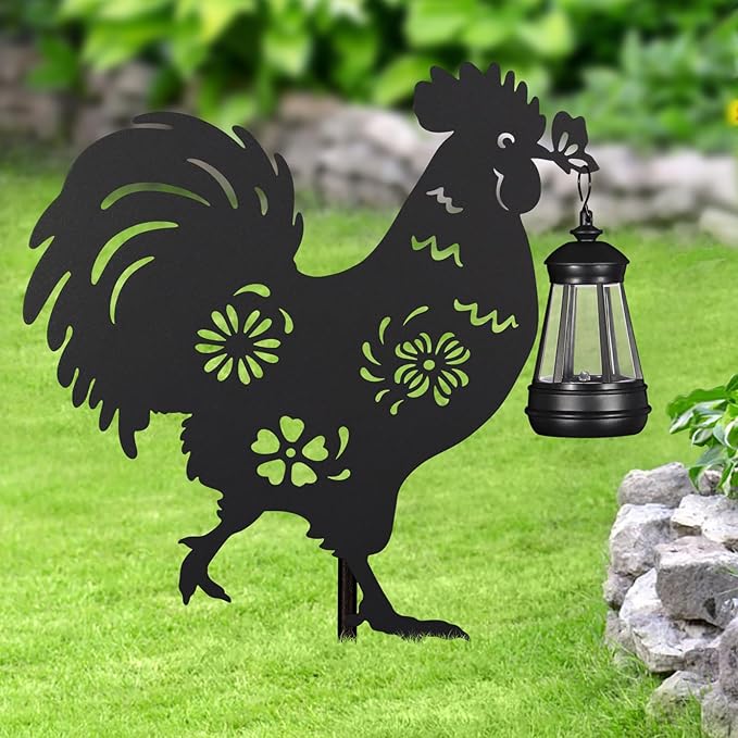 2Pack Solar Outdoor Garden Lights Stakes Solar Metal Flower Rooster Lawn Deco Statue Ideal for Chicken Lovers for Yard Art, Outside, Patio, Outdoor Decor, Garden Decorations, Lawn Ornaments