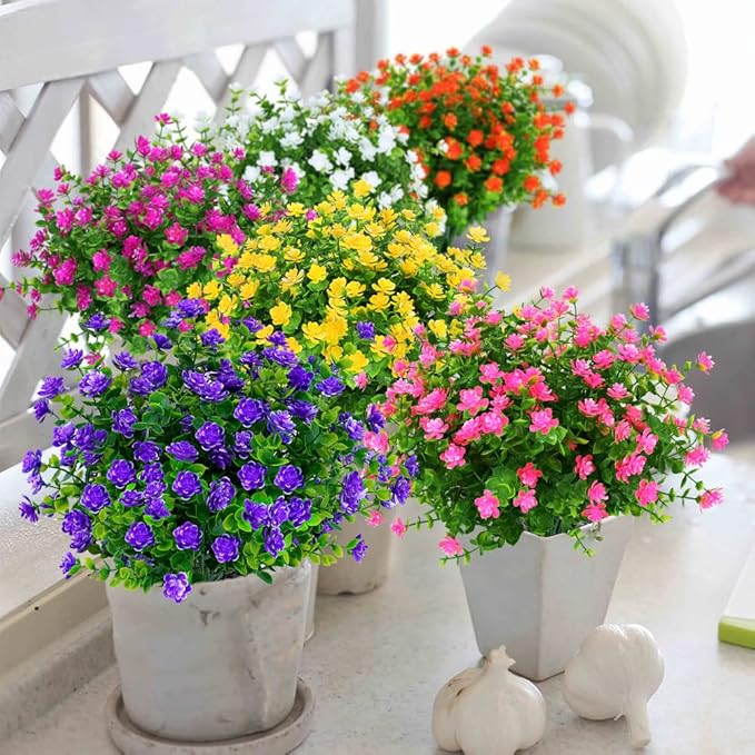 ArtBloom 24 Bundles Outdoor Artificial Flowers UV Resistant Fake Boxwood Plants, Faux Greenery for Indoor Outside Hanging Plants Garden Porch Window Box Home Wedding Farmhouse Décor (Mix Color)