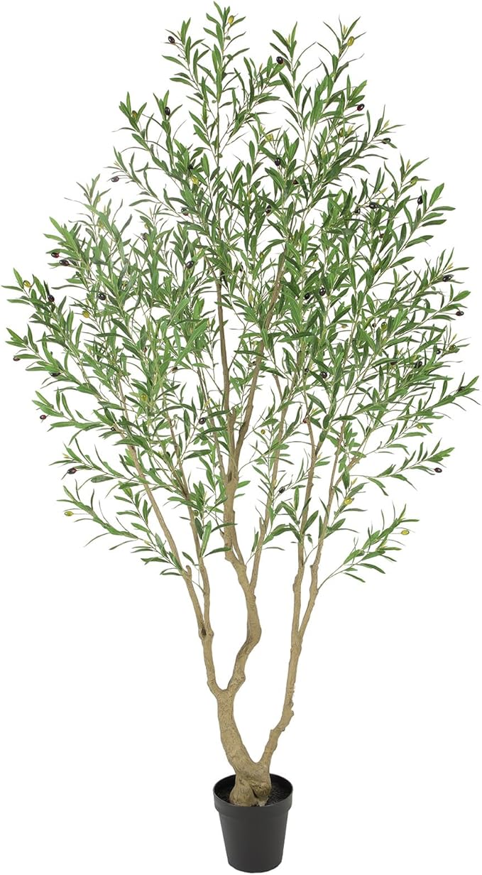 8ft UV Resistant Tall Realistic Artificial Olive Tree, Faux Olive Tree Outdoor with Lifelike Leaves and Fritus, Fake Olive Tree for Home Office Living Room Patio Decor.