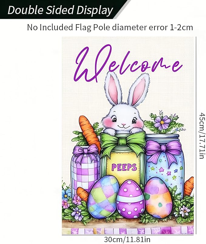 Spring Welcome Garden Flag2x18 Inch Double Sided Happy Easter Garden Flag Bunny Easter Egg Mason Jar Small Garden Flag Flower Yard Lawn Outside Decor Spring Outdoor Home Decoration