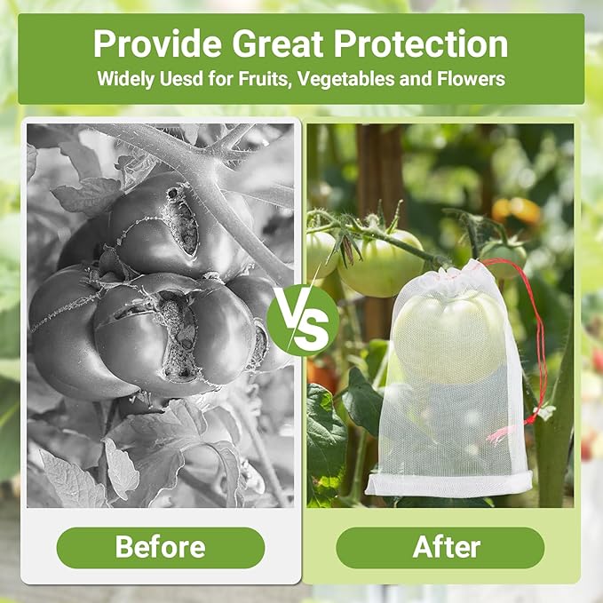 Mesh Fruit Cover Bags Against Birds - 25pcs 4x6 in Protection Bags With String for Trees, Vegetables, Flowers - Netting Away From Bugs