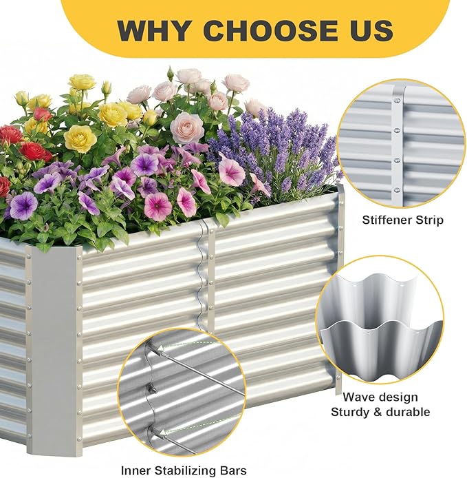 AHEONLAR 3 Pack 4×2×2ft Galvanized Raised Garden Beds, Rectangle Durable Planter Boxes Outdoor for Vegetables, Fruits, Flowers and Plants, Quick Assembly, Silver