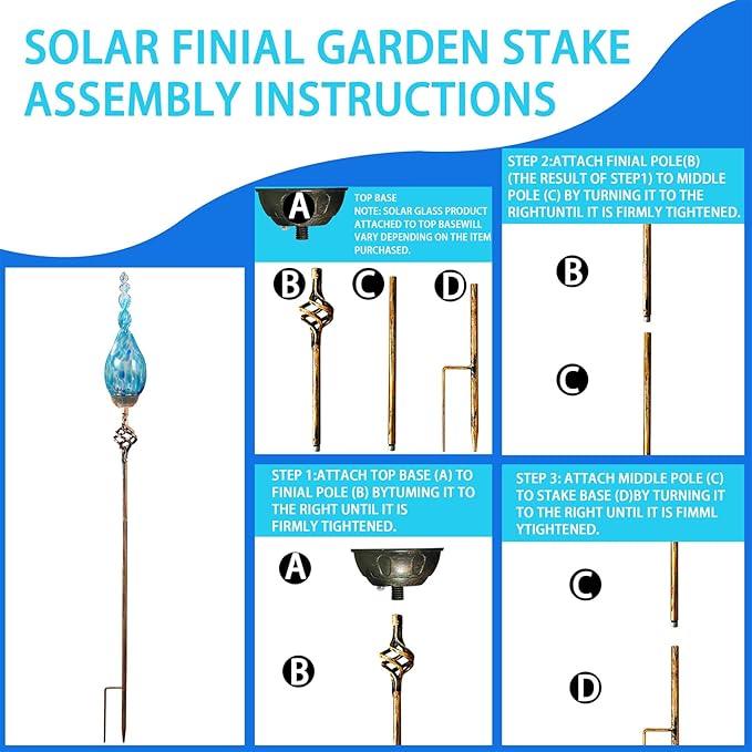 Naboher Solar Garden Lights Outdoor, Decorative LED Flame Garden Stakes, Hand Blown Glass and Outdoor Waterproof Glass Stakes (Light Blue)