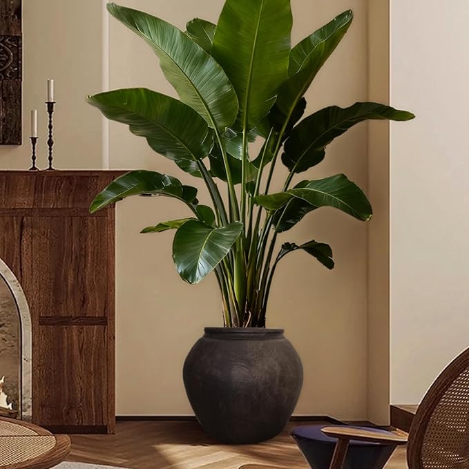 Haispring 12" H x 14" Dia Fiberstone Vintage Style Planter with Drainage Hole, Indoor/Outdoor Large Plant Pot for Home Patio Garden, Ideal for Artificial Tree/Plants