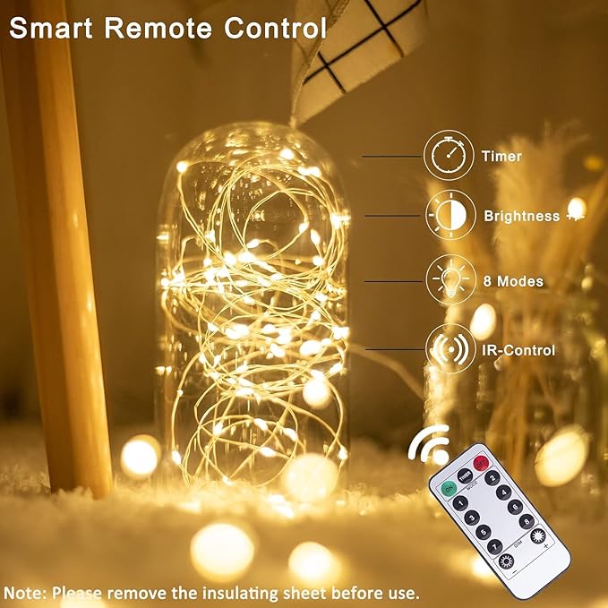 Fairy Lights Plug in, 40ft 100 LED Indoor Outdoor String Lights,Twinkle String Lights for Bedroom with Remote and Timer 8 Modes Starry Lights DIY Wedding Christmas Decoration Warm White