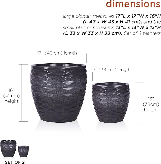 Alpine Corporation Indoor/Outdoor Embossed Wave Planters with Drainage Holes, Speckled Gray (Set of 2)