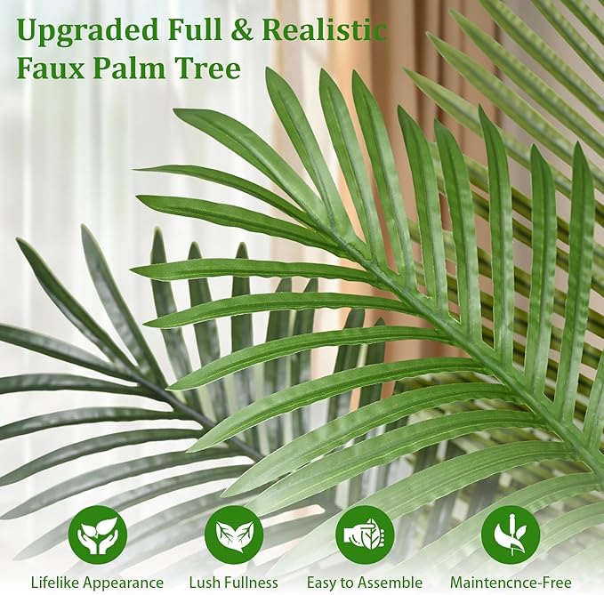 5.2 FT Artificial Plants Indoor, Tall Plant Palm Tree with Weighted Planter, Tropical Fake Tree with Realistic Leaves & Trunks for Home Office Living Room Bedroom Indoor Outdoor Decor