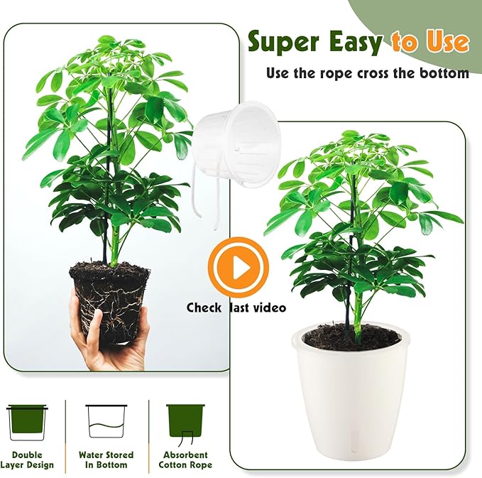 KvyusFlourish 8-Pack 5 Inch Self Watering Pots, Indoor Planter with Indicator, Transparent Wick Pot for Orchids, Small African Violet Pot, for Plants