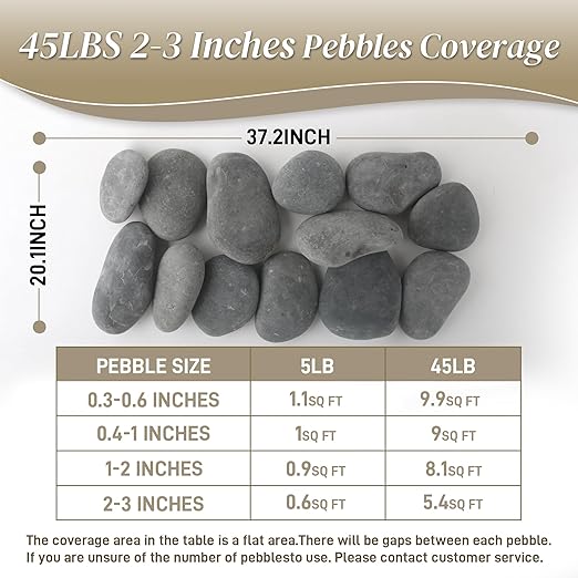 Quibbay 45 LB Mexican Beach Pebbles, 2-3 Inch Natural River Rocks, Premium Pebbles for Garden and Landscape Design, Decorative Stones for Fish Tank Flower Pots Water Fountains Pathways Backyard, Grey