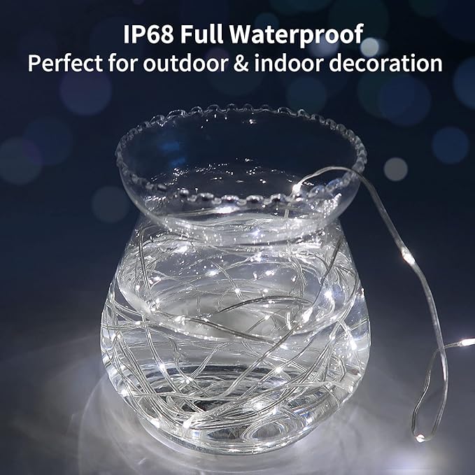 2 Pack Fairy String Lights Plug in, 33Ft 100 Micro Starry LED Outdoor String Lights with 8 Modes Timer Dimmable IP68 Full Waterproof Twinkle Lights for Bedroom Garden Christmas Home Decor (Cool White)