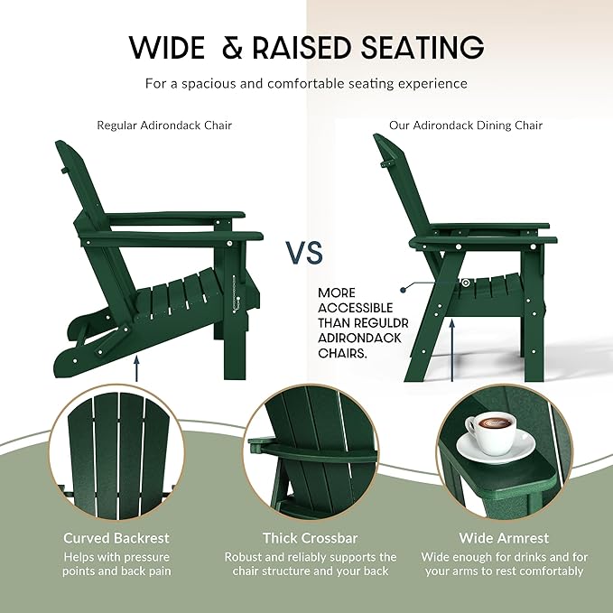 WestinTrends Malibu Malibu Outdoor Patio HDPE Plastic Adirondack Dining Chair Dark Green