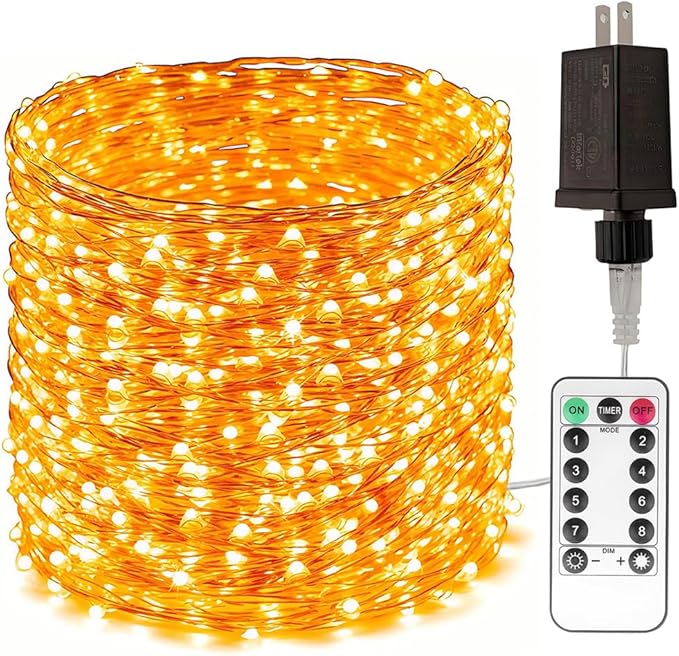 66Ft Warm White Plug in Fairy Lights 200 LED Waterproof Copper Wire String Lights Twinkle Lights with Remote for Christmas Tree Bedroom, Porch, Patio, Garden Wedding Party