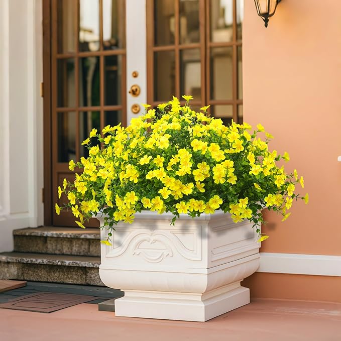 Grunyia Outdoor Artificial Flowers UV Resistant & Fade Proof, 12 Pack Realistic Fake Flowers for Garden, Patio, Lawn Decor - Weatherproof Plastic Plants(Yellow)