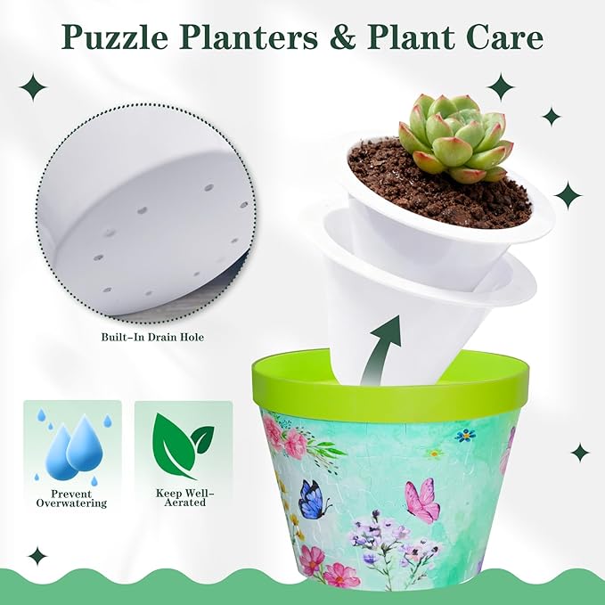 MYLARREN 3D Puzzle Planter, 152 Pcs 3D Puzzle Vases for Adults, Flowers, Small Cute Indoor Plant Pot, Arts and Crafts for Kids 4-6, Adults, Girls, Unique Flower Vases(Butterfly)