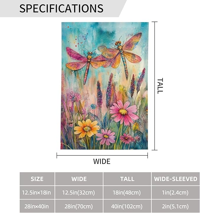 Dragonflies And Plant Garden Flag 12x18 Inch Double Sided All-Weather Polyester Outdoor Flag For Patio Lawn Yard And Garden Welcome Decor
