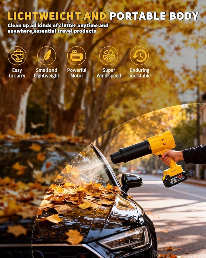 Cordless Leaf Blower, 980,000 RPM Handheld Blower with Detachable Air Nozzle, 2 X 4.0Ah Batteries & Charger, Lightweight for Patio Cleaning, Lawn Care, Leaves (48V Battery)