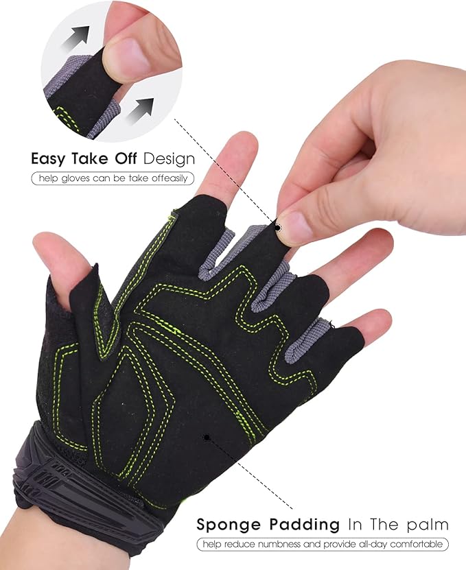 HANDLANDY Fingerless Work Gloves for Men Utility Padded Half Finger Driving Working Gloves (Small, Green)