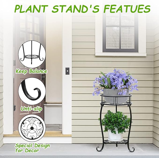 YENGOTH Potted Plant Stand 2 Tier Metal Flower Pot Stand Anti-Rust Heavy Duty Plant Holder Shelf for Home Indoor Outdoor