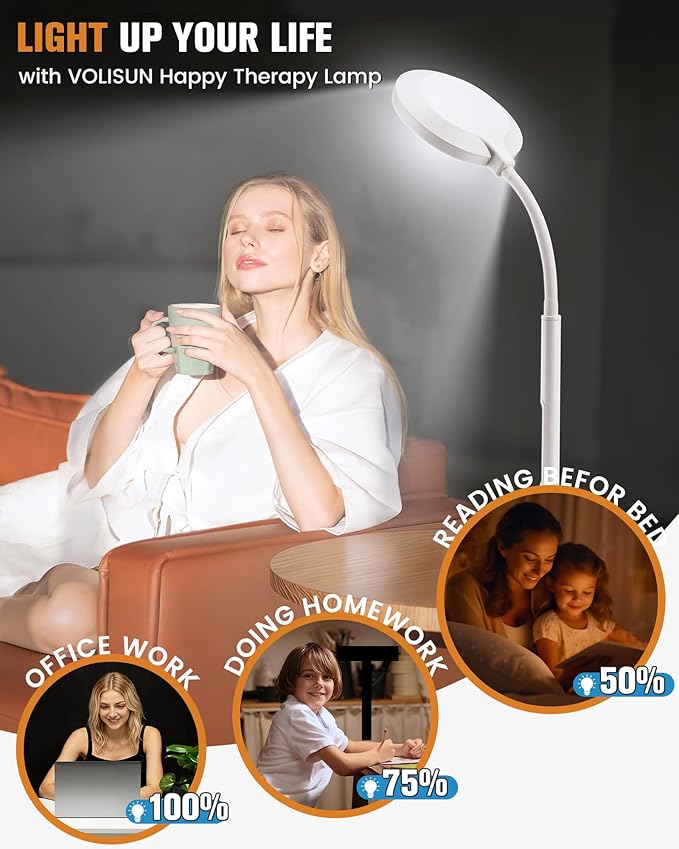 10000 Lux Light Therapy Lamp, Sunlight Therapy Lamps with 3 Color Temperatures &Dimmable &Timer, Full Spectrum &UV-Free Happy Lamp Light Therapy with Remote, Daylight Lamps for Home(White, Table Lamp)