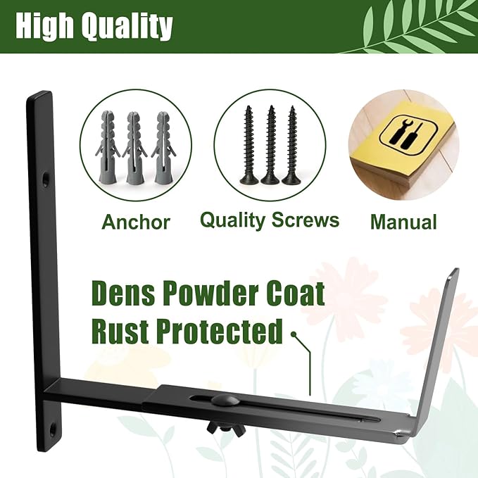 Adjustable Window Box Brackets, 6 to 12 inch Heavy Duty Window Planter Box Brackets, Wall Mount Flower Box Holder, 2 Pack