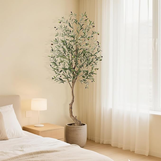 Artificial Olive Trees, 6 Ft Indoor Outdoor Fake Potted Silk Plant Faux Olive Tree with Trunk and Fruits, Artificial Tree Large Olive Plants for Living Room Home House Office Decor