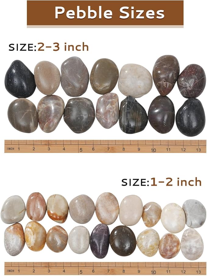 FAHAXIKI 40 lbs River Rocks Pebbles 1-2 Inch Polished Decorative Stones Natural Pebbles for Plants,Aquarium Gravel,Vase Fillers,Zen Garden & Succulent Bowl - Smooth Indoor/Outdoor Landscaping Stones